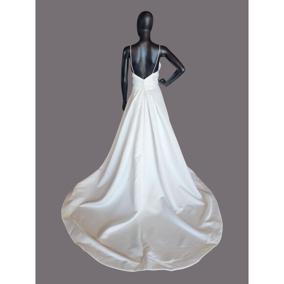 Minimalist A-Line Ivory Satin Spaghetti Strap Wedding Gown - Picture 7 of 8